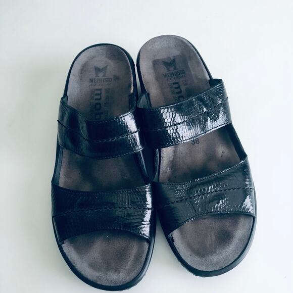 Mephisto Mobil's Air Relax Women's 38 Two Strap Black Leather Orthotic Sandals - Picture 4 of 11